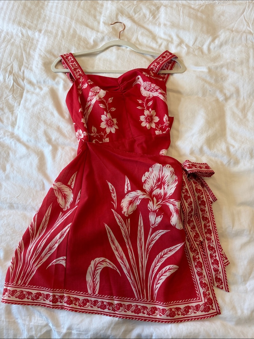 Commense Red Floral Tie-Waist Mini Dress
